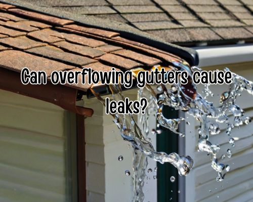 an overflowing water from roof gutter
